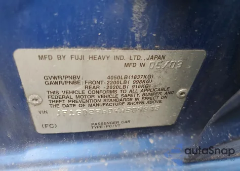 2004 Subaru Impreza z USA, uszkodzony, nr VIN 1F1GD29604H509878